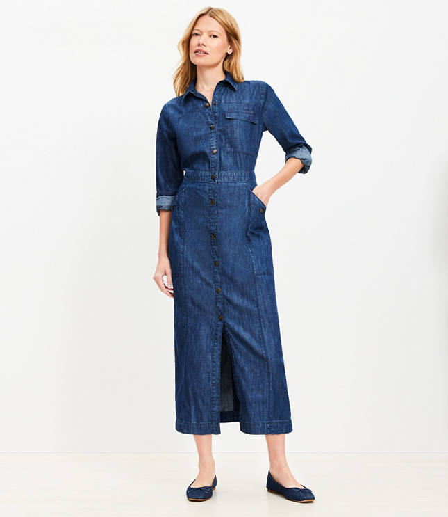 Chambray Midi Pocket Shirtdress