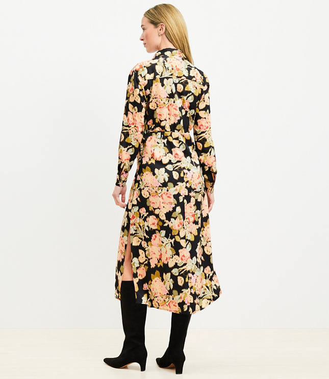 Floral Belted Midi Pocket Shirtdress