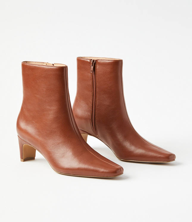 Squared Pointy Toe Booties - Cognac