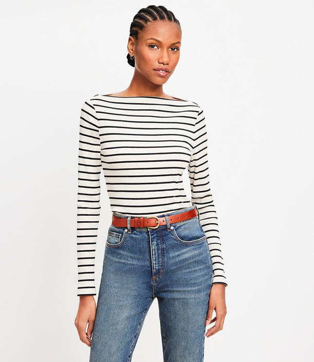 Stripe Perfect Ribbed Snap Cuff Tee