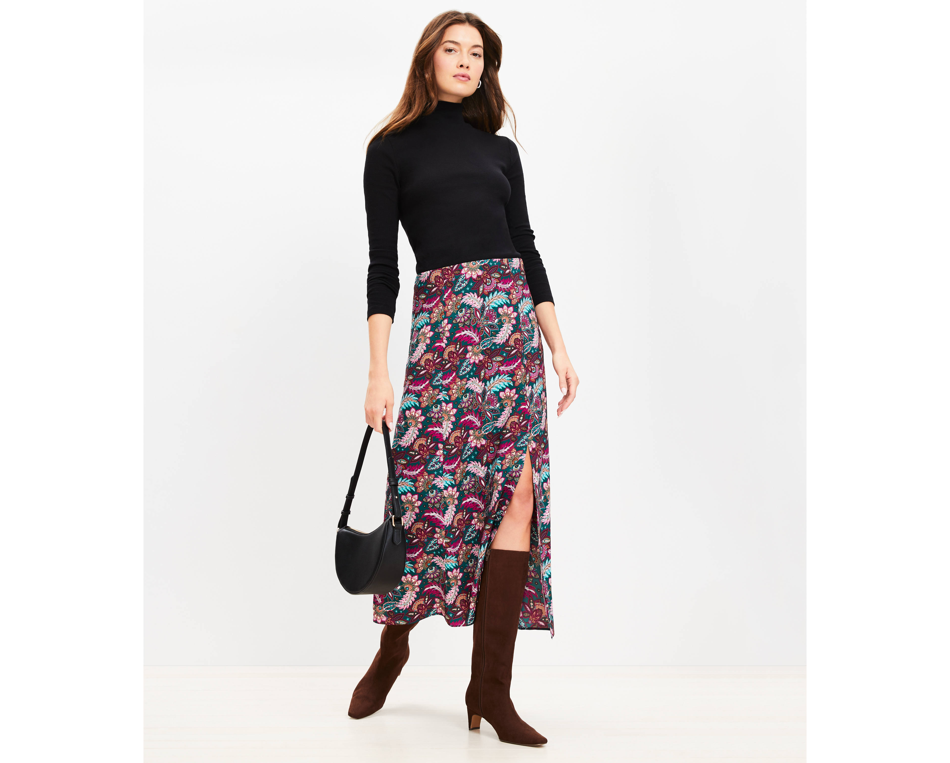 Paisley Side Slit Midi Skirt