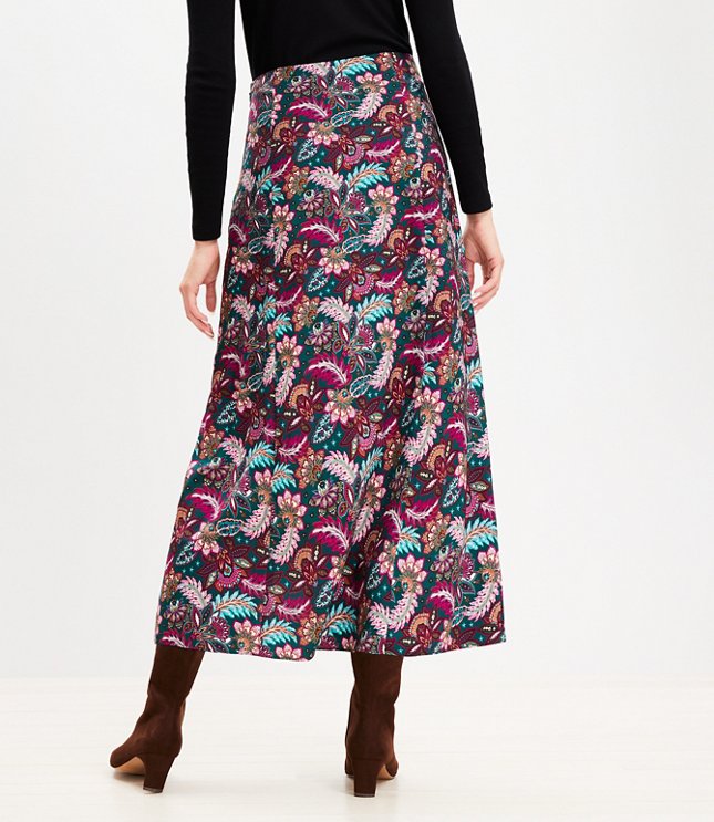 Paisley Side Slit Midi Skirt