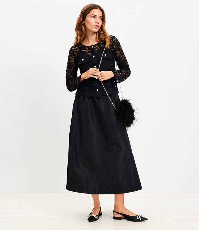 Taffeta Pull On Midi Pocket Skirt