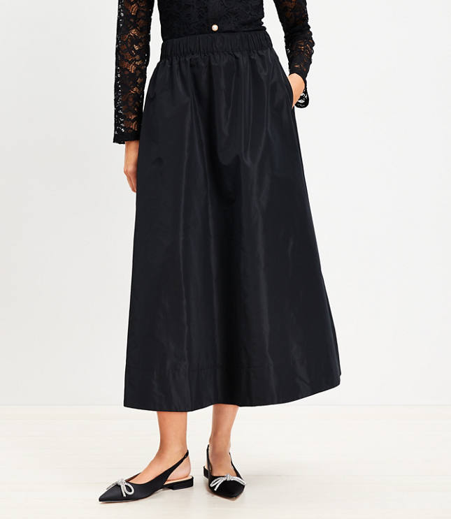 Taffeta Pull On Midi Pocket Skirt