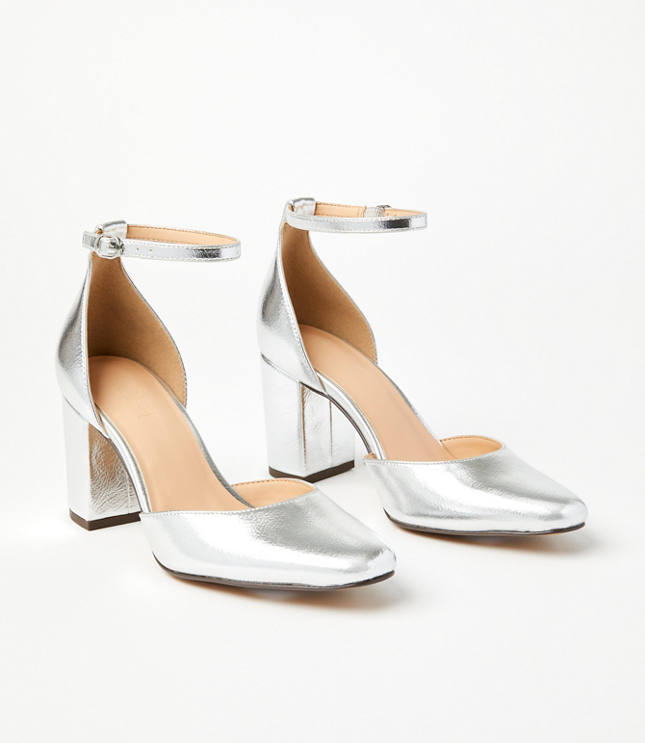 Metallic Ankle Strap Block Heels