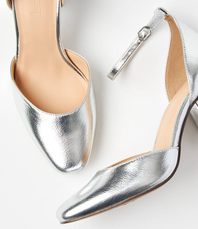 Metallic Ankle Strap Block Heels