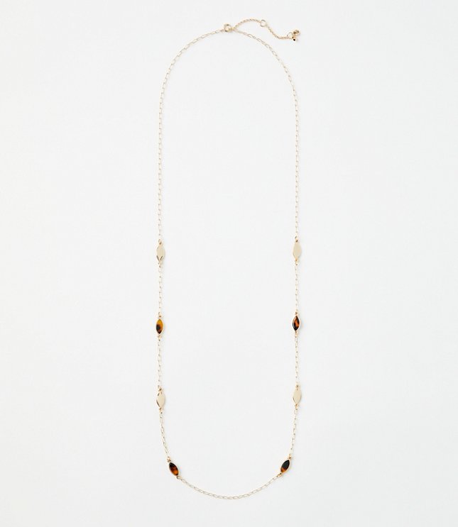 Tortoiseshell Print Station Necklace - Tortoise Shell Brown