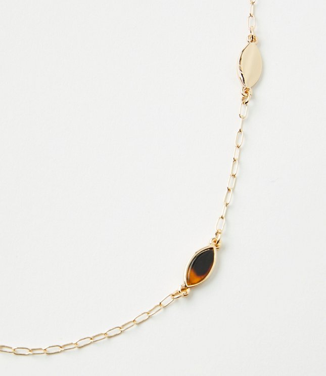 Tortoiseshell Print Station Necklace - Tortoise Shell Brown