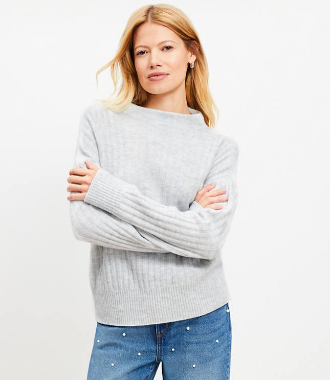 Ribbed Funnel Neck Sweater