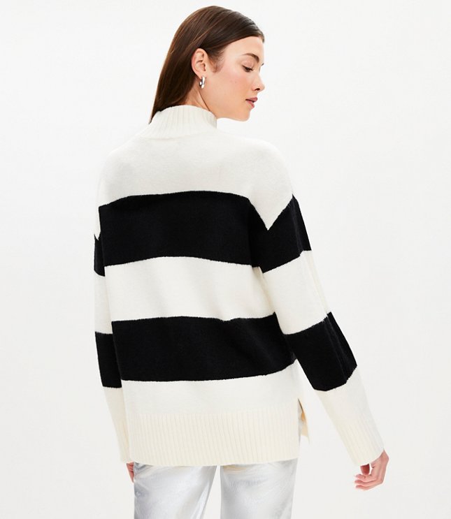 Petite Striped Slouchy Turtleneck Tunic Sweater