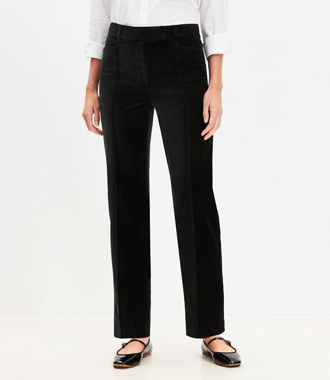 Pintucked Full Length Straight Pants in Velvet