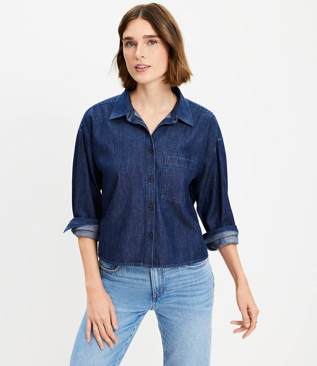 Loft Petite Cotton Chambray Modern Pocket Shirt