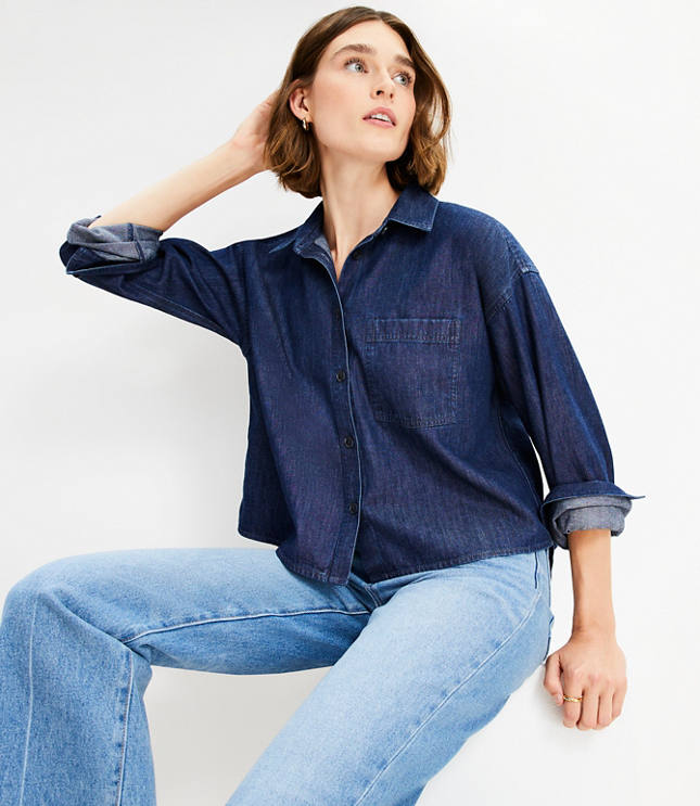 Petite Cotton Chambray Modern Pocket Shirt