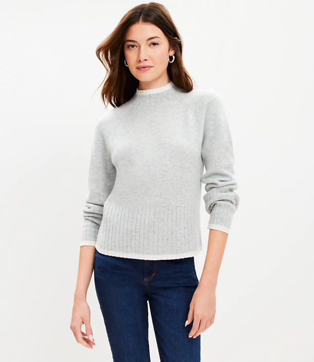 Tipped Cashmere Mock Neck Sweater