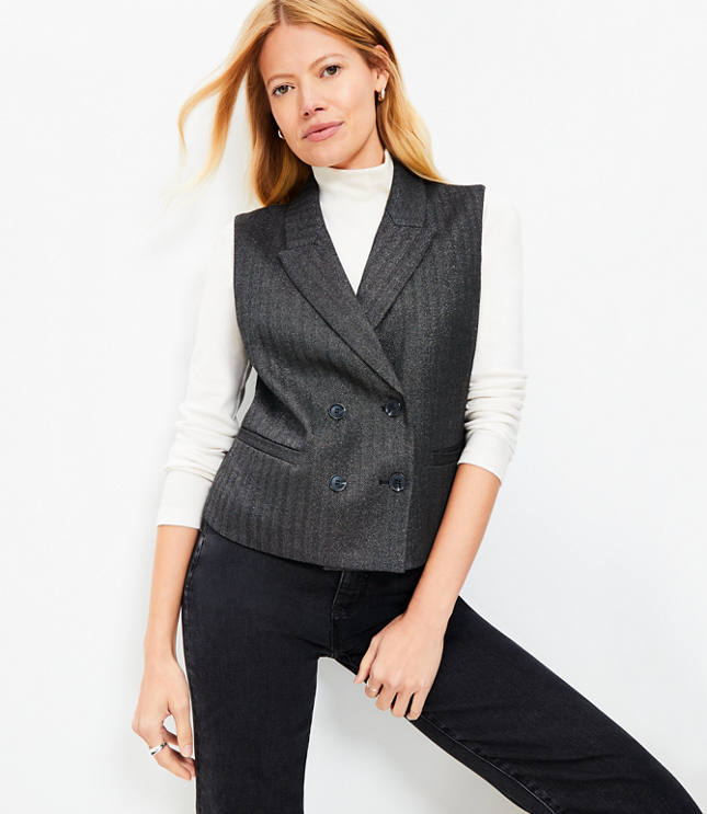 Shimmer Herringbone Double Breasted Vest