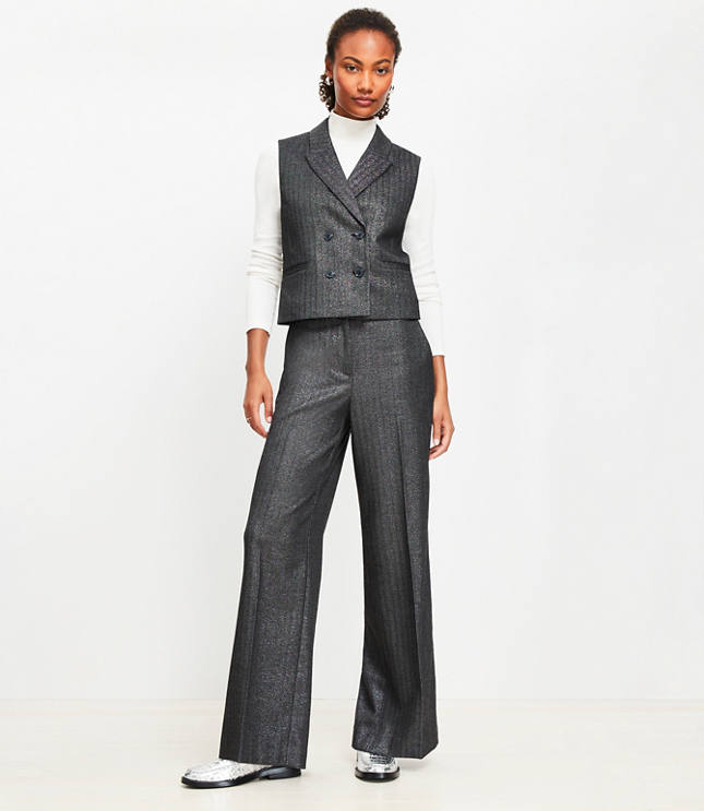 Clean Wide Leg Pants Shimmer Herringbone