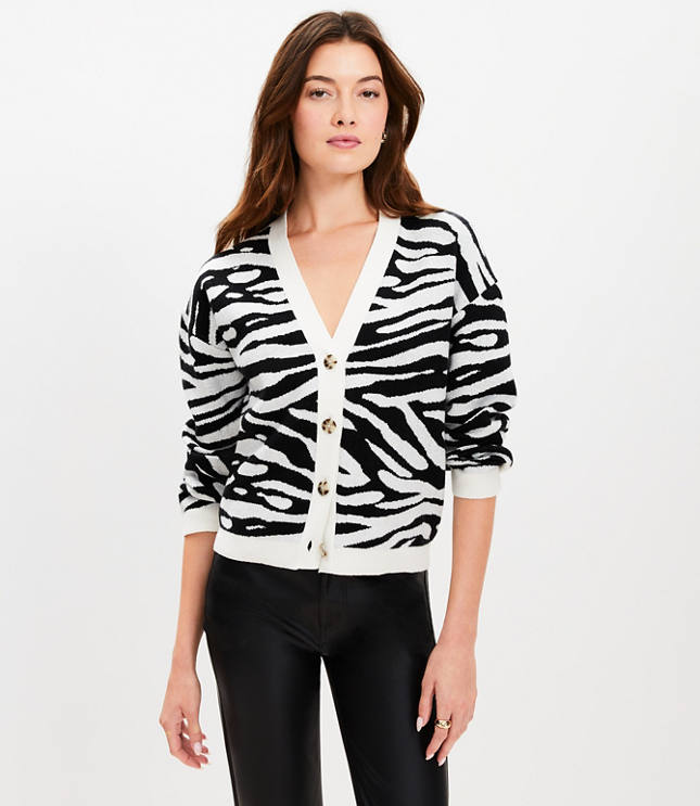 Zebra Print V-Neck Cardigan