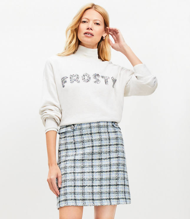 Plaid Tweed Button Tab Mini Skirt