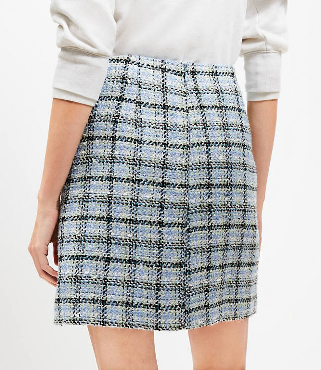 Plaid Tweed Button Tab Mini Skirt