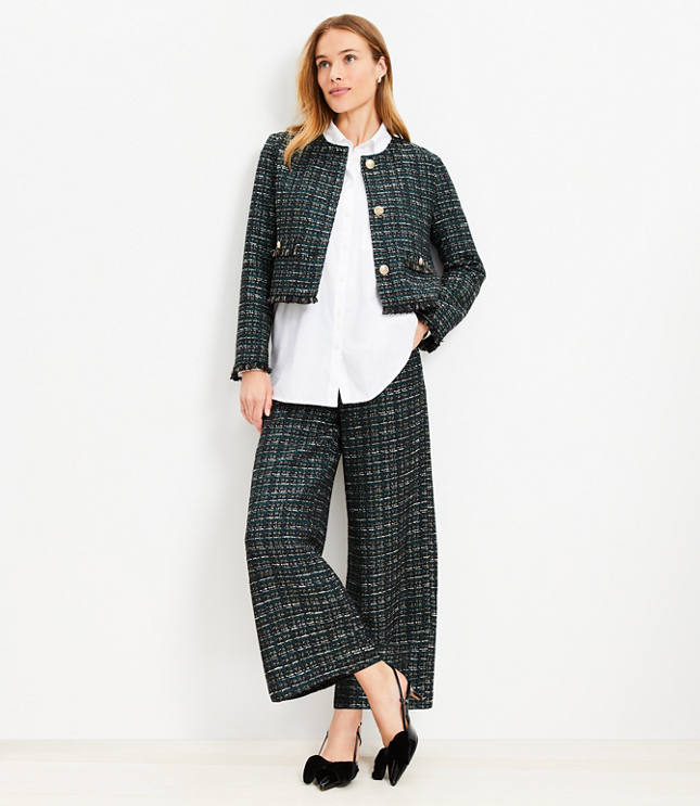 Darted Palazzo Pants in Textured Tweed