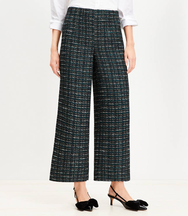 Darted Palazzo Pants in Textured Tweed