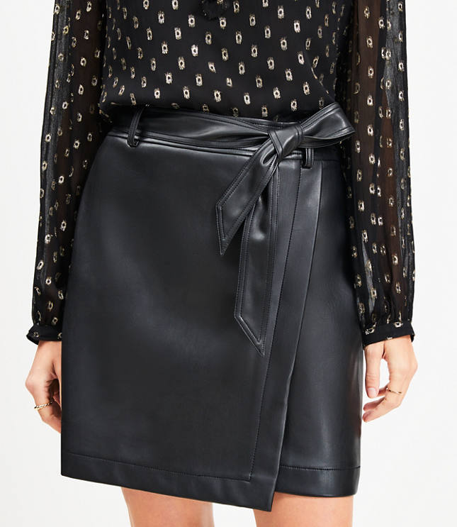 Faux Leather Tie Waist Wrap Mini Skirt