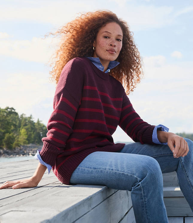 Striped Rib Trim Tunic Sweater