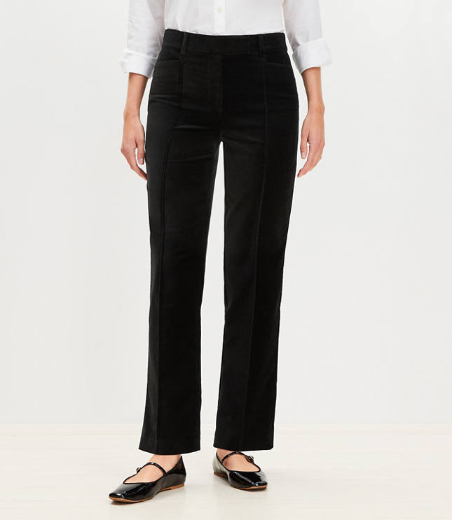 Curvy Pintucked Full Length Straight Pants in Velvet