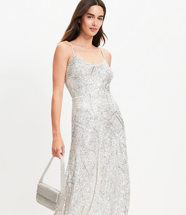 Petite Sequin Strappy Midi Dress