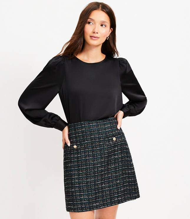 Tall Metallic Tweed Button Pocket Mini Skirt