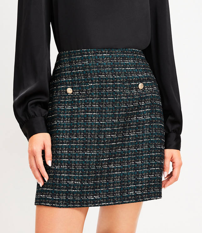 Tall Metallic Tweed Button Pocket Mini Skirt