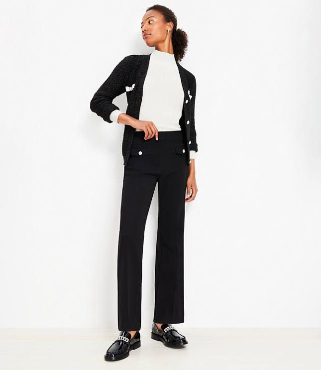Loft Petite Sparkle Button Sutton Ankle Flare Pants in Textured Doubleface