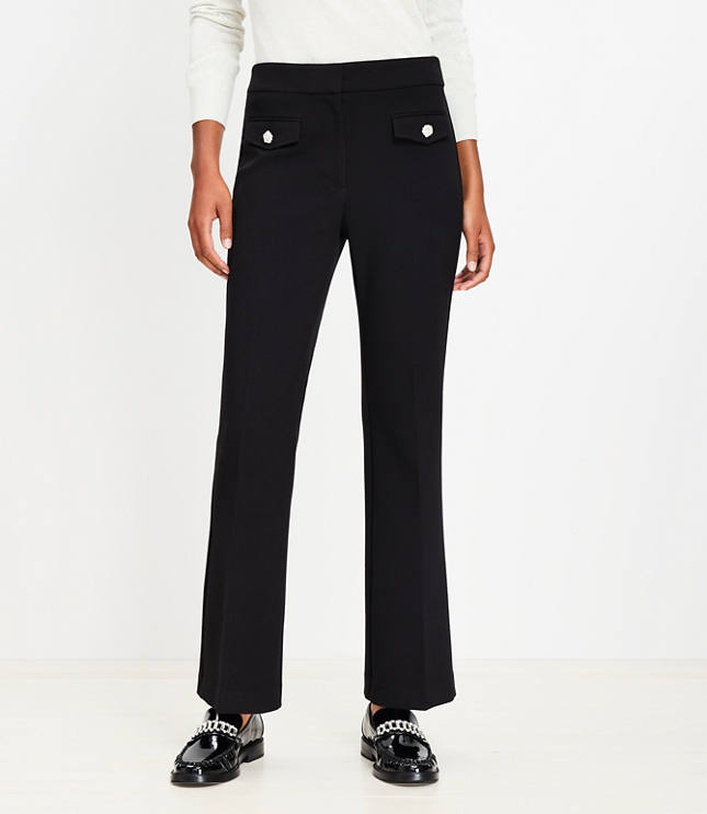 Petite Sparkle Button Sutton Ankle Flare Pants in Textured Doubleface