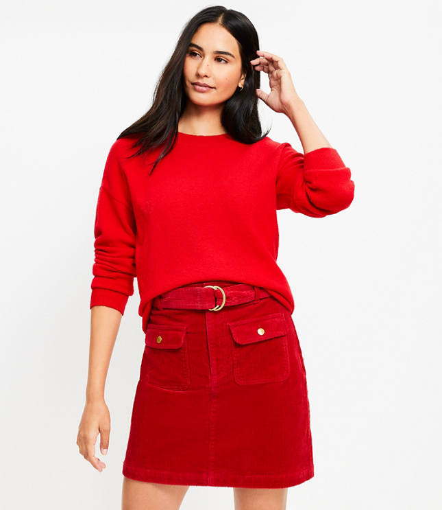 Petite Belted Corduroy Pocket Skirt