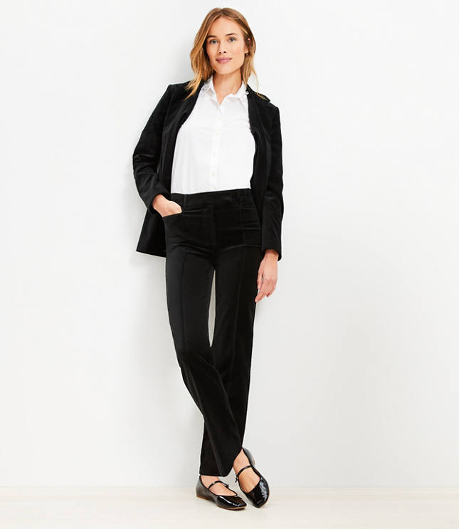 Tall Pintucked Full Length Straight Pants in Velvet