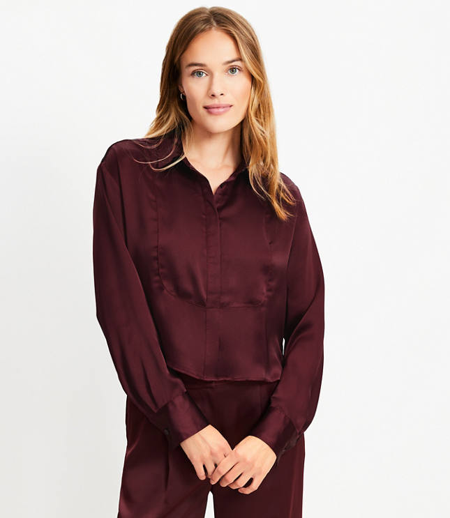 Petite Satin Modern Bib Shirt
