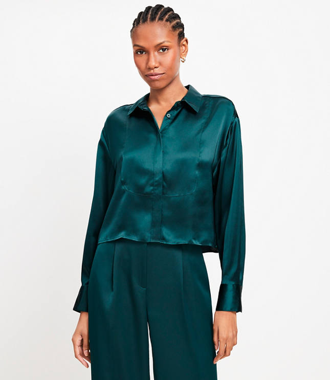 Petite Satin Modern Bib Shirt