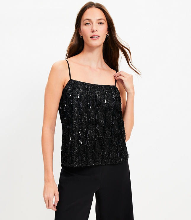 Petite Sequin Fringe Square Neck Cami