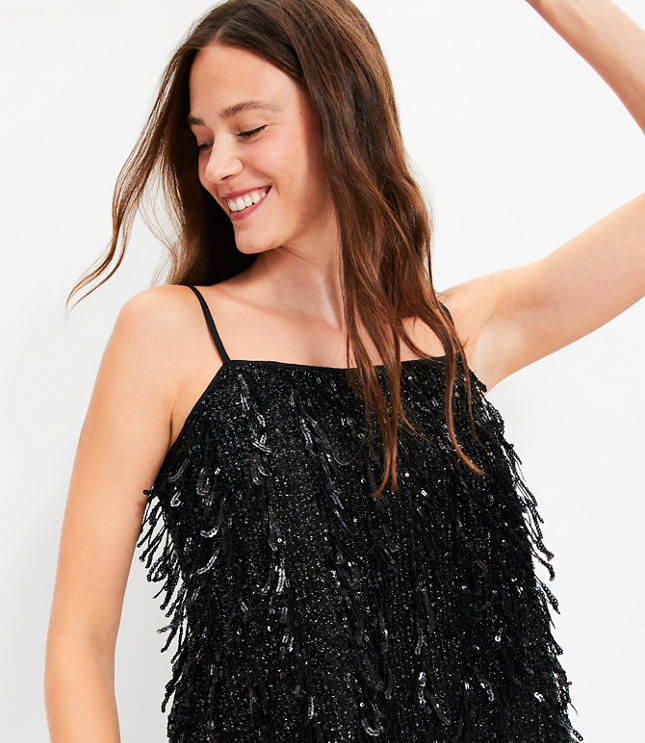 Petite Sequin Fringe Square Neck Cami