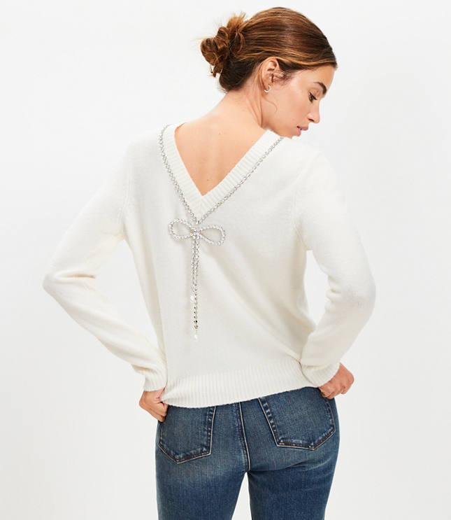 Petite Reversible Jeweled Bow Sweater