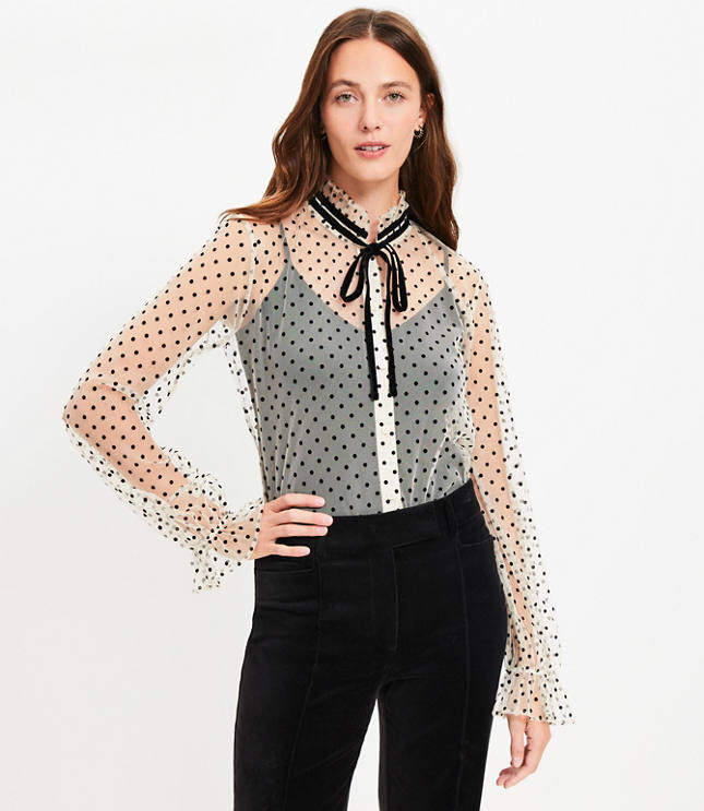 Velvet Dot Tulle Bow Blouse