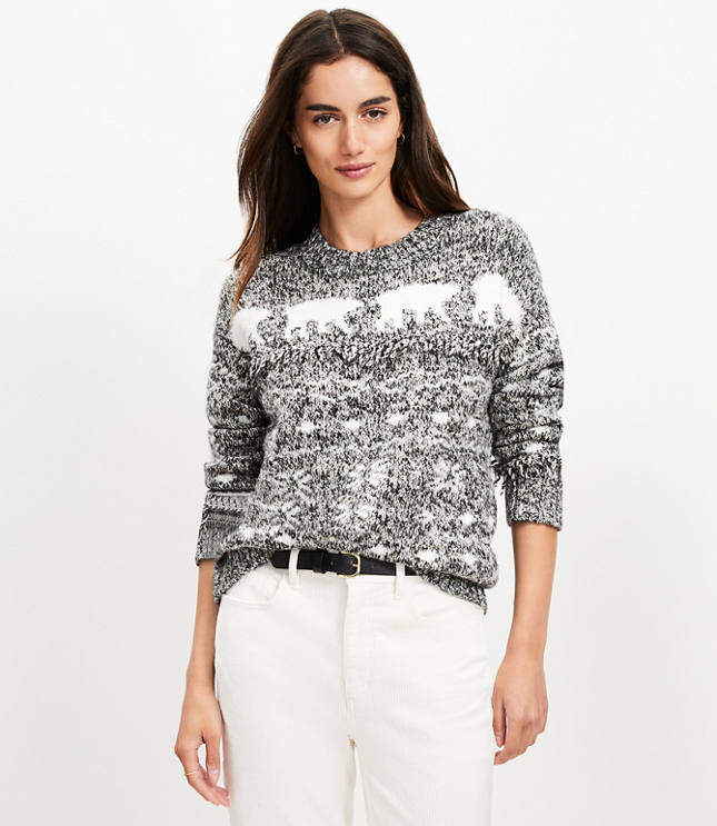 Petite Polar Bear Fringe Sweater