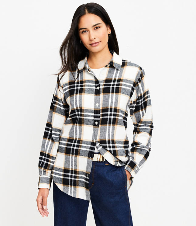 Petite Plaid Angled Cuff Tunic Shirt