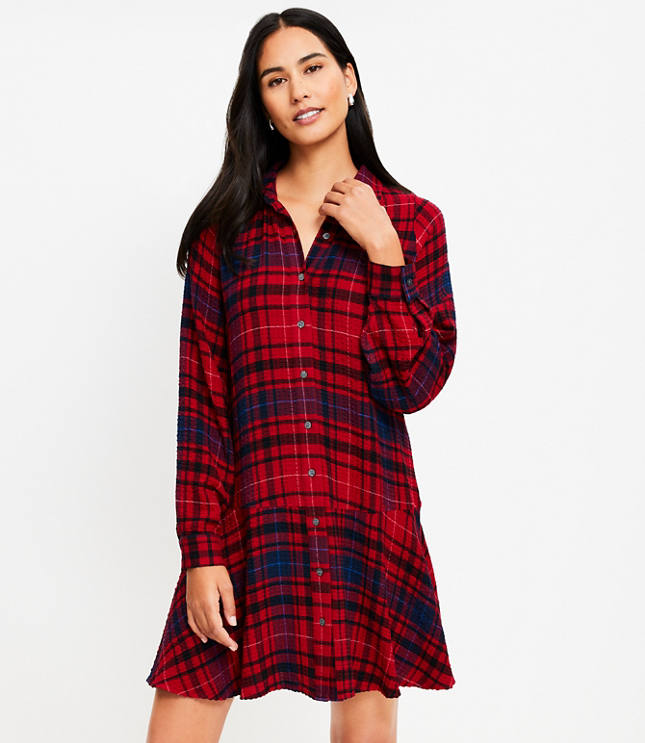 Plaid Flounce Mini Shirtdress