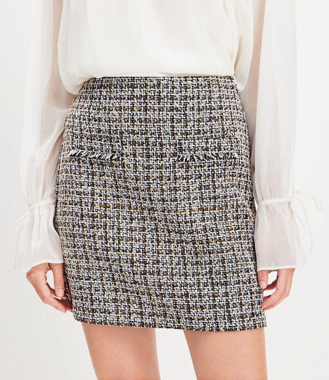 Tall Metallic Tweed Fringe Pocket Mini Skirt