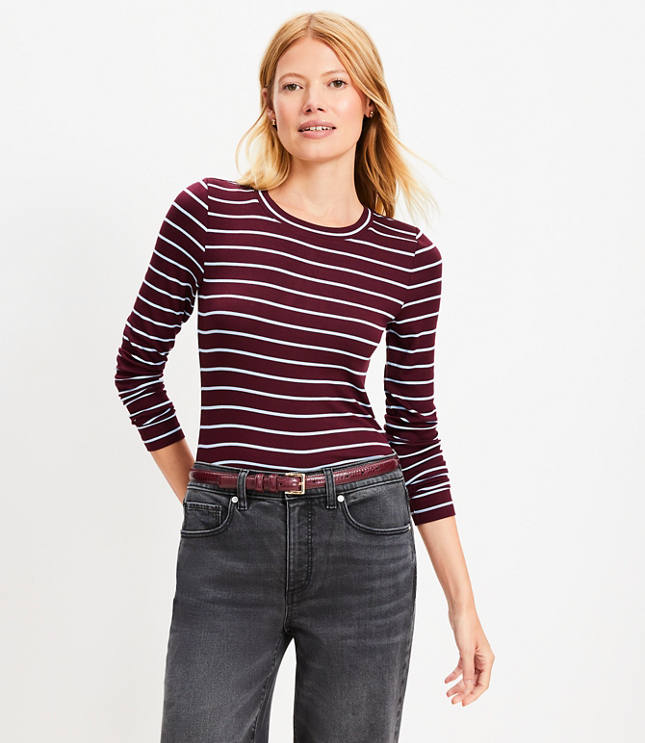 Striped Long Sleeve Crew Neck Tee