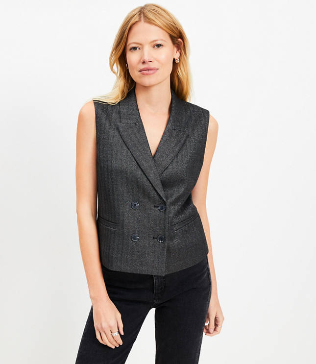 Petite Shimmer Herringbone Double Breasted Vest