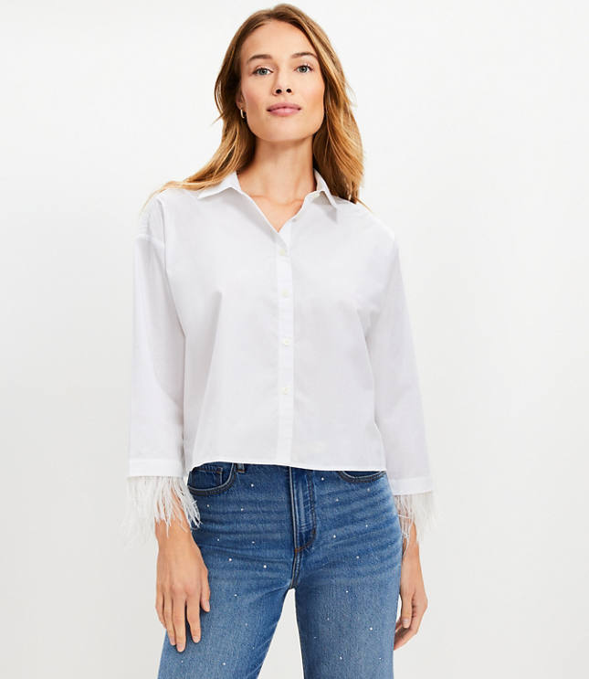 Petite Feathered Cuff Poplin Modern Shirt