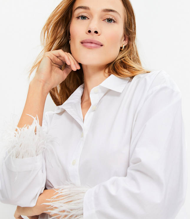 Petite Feathered Cuff Poplin Modern Shirt