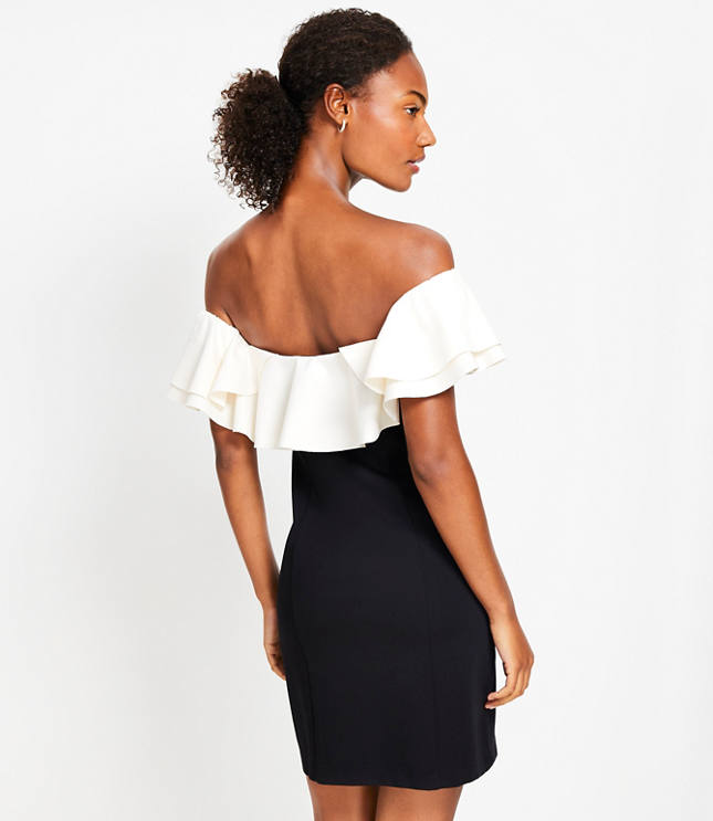 Petite Ponte Ruffle Off The Shoulder Mini Dress